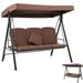 3 Seat Patio Swing Chair Outdoor Swing Bed Hammock Lounge Chair with Adjustable Canopy and Removable Cushion