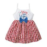 Kucnuzki Infant Baby Girl Clothes 18 Months Summer Dress 24 Months Slip Independence Theme Prints Striped Hemline Dress Sleeveless Drees White