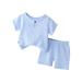 Penkiiy Solid Sets for Kid Summer Toddler Kids Baby Boys Set Casual Solid Crepe Gauze T-shirt Short Sleeve Shorts Set Light Blue 3-4 Years