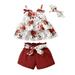 B91xZ Girls Spring Outfits Baby Skirt Shorts Cover Turn Girl s Sleeveless off The Shoulder Floral Bow Top Dress Lace Up Shorts Sizes 9-12Months