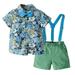 Penkiiy Boy s Short-sleeved Lapel Shirt Set Boys Short Sleeve Top&Strap Shorts Suit Outfit For Baby Toldders Floral Printing Shirts Photography Performance Set Blue 5 Years