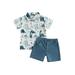 Qtinghua 2Pcs Toddler Baby Boys Halloween Outfits Short Sleeve Dinosaur & Pumpkin Print Button Up Shirt+Shorts Summer Clothes Blue 2-3 Years