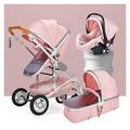 Baby Stroller Pushchair for Newborn and Toddler,3 in 1 Baby Buggy Foldable Aluminum Alloy Pram Anti-Shock Toddler Pushchair Strollers for 0-36 Months Babies (Color : Pink)