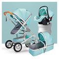 Baby Stroller Pushchair for Newborn and Toddler,3 in 1 Baby Buggy Foldable Aluminum Alloy Pram Anti-Shock Toddler Pushchair Strollers for 0-36 Months Babies (Color : Blue)