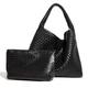 Woven Leather Bag Womens Totes Bags Large Shoulder Bags Ladies Hobo Bag Soft Leather Handbags for Women Top Handle Shopping Bag, Gift with a Ladies Purse (Black)