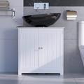 Under Sink Bathroom Cabinet Floor Standing Storage Cupboard Under Basin Unit Sink Cabinet with Double Door Two-Layer Large Capacity Storage Cabinet Sink Cabinet White