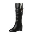 Women Knee High Boots NEW Women's Winter Knee Thigh High Snow Boots Hidden Wedge Quilted Waterproof Rain Warm Fur Lined Knee High Boots #2_Black 7