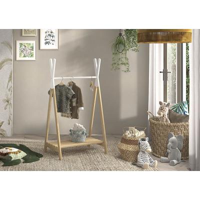 Kleiderständer VIPACK "Kiddy, die ideale Hängemöglichkeit für das Kinderzimmer", beige (natur, weiß), B:74cm H:131,8cm T:50cm, Massivholz, Garderobenständer, mit Hängemöglichkeit und Schuhablage, Kiefermassiv natur/weiß Image