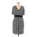 Nicole by Nicole Miller Casual Dress V-Neck Short sleeves: Gray Color Block Dresses - Women's Size Medium