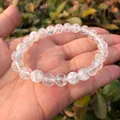 Fengbaowu – Bracelet à Quartz blanc naturel craquelé perle ronde en cristal pierre de guérison