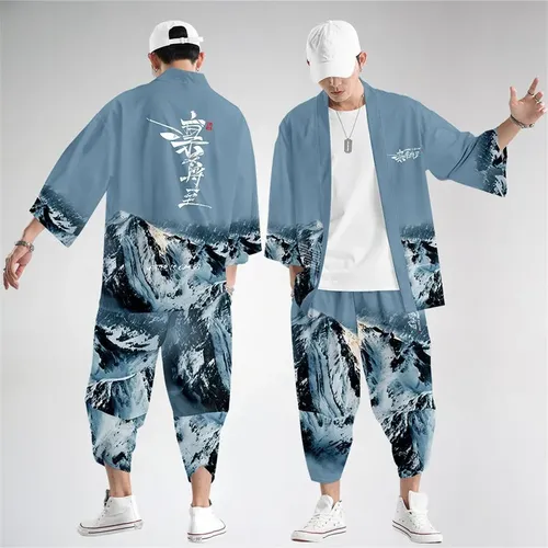Costume deux pièces XXS-6XL, Cardigan japonais ample pour femmes et hommes, vêtements Yukata Cosplay, Harajuku samouraï, ensembles Kimono + pantalons