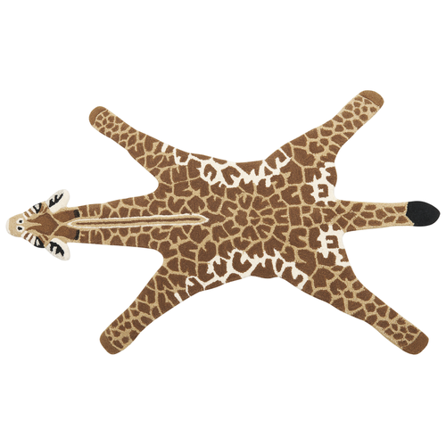 Teppich Braun und Beige Wolle Tiermotiv 100 x 160 cm Giraffe Design Handgetuftet Modern Kurzhaar Kinderzimmer Schlafzimmer Deko Accessoires