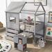 Twin Size House Loft Bed with Storage Desk and 3 Drawer Chest, Wood Loft Bed with Roof, Window and Guardrail, Kids Playhouse Bed