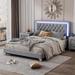 Modern Queen Size Upholstered Bed Frame with LED Lights, Soft Velvet Platform Bed with Crystal Tufted Headboard