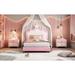 Twin size Upholstered Princess Bed With Crown Headboard,Full Size Platform Bed with Headboard and Footboard for Kids, Girls