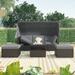 Outdoor Patio Rectangle Daybed with Retractable Canopy and Washable Cushions, Wicker Furniture Sectional Seating