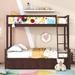 Espresso-Modern Wood Twin over Full Bunk Bed with 3 Hooks and 2 Drawers