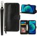 K-Lion for Samsung Galaxy A52 Crossbody Case Premium PU Leather Zipper Shockproof Wallet Case Card Slots Full Protection Case Cover with Shoulder & Lanyard Strap for Women Girls Black