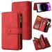 K-Lion for Samsung Galaxy S20 FE Retro Classic PU Leather Zipper Card Slots Kickstand Wallet Flip Case Shockproof Full Body Phone Cover with Wrist Strap for Samsung Galaxy S20 FE Red