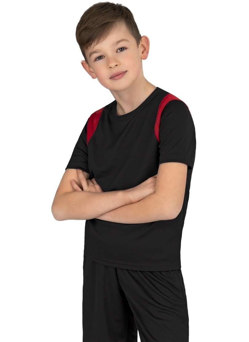 T-Shirt TRIGEMA "TRIGEMA Sport T-Shirt mit Netzeinsätzen", Kinder, Gr. 128, schwarz, 100% Polyester, Shirts Image