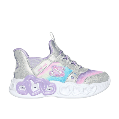 Skechers Girl's Slip-ins: Infinite Heart Lights Sneaker | Size 8.0 | Silver | Synthetic/Textile