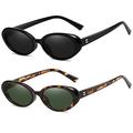 Verfimaci Retro Oval Sunglasses for Women Driving Fashion Cat Eye Glasses, Black Frame Black Lens+leopard Frame Green Lens, 54MM