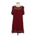 Orange Creek Casual Dress - Mini Scoop Neck Short sleeves: Burgundy Solid Dresses - Women's Size Medium