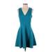 Adelyn Rae Casual Dress - A-Line Plunge Sleeveless: Blue Print Dresses - Women's Size X-Small