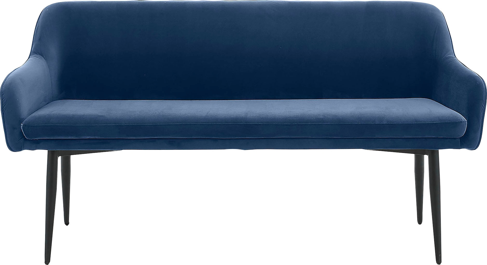 Sitzbank SALESFEVER Sitzbänke Gr. B/H/T: 160 cm x 85 cm x 61 cm, Samt, Sitzbank 160 cm Samt Blau, blau (blau, schwarz, schwarz) Essbänke mit Armlehnen und Rückensteppung