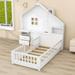 Isabelle & Max™ Ahyonna Lazelle 2 Drawers House-Shape Platform Bed w/ Shelves & a set of Sockets in White/Brown | 70 H x 76 W x 85 D in | Wayfair