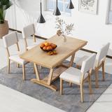 5-piece Dining Set with 4 Upholstered Chairs and 59-inch Rectangular Dining Table