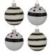 Set of 4 Shiny White and Black Striped Christmas Glass Ball Ornaments 3" (80mm)