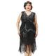 BABEYOND Damen Flapper-Kleid, Übergröße, 1920er-Jahre, V-Ausschnitt, Perlen, Fransen, Great Gatsby Kleid, Glam Black, 52