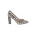 Louise Et Cie Heels: Slip-on Chunky Heel Cocktail Party Tan Snake Print Shoes - Women's Size 6 - Almond Toe