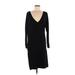 White House Black Market Casual Dress V-Neck Long sleeves: Black Print Dresses - Women's Size Medium