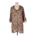 Alberto Makali Casual Dress - Mini V-Neck 3/4 sleeves: Brown Leopard Print Dresses - Women's Size X-Large