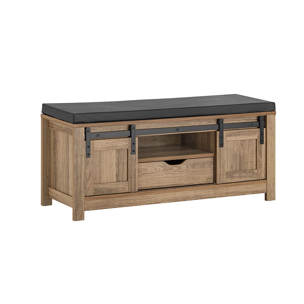 Banc à chaussure avec porte et tiroir effet bois marron