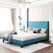 Queen Size Wood Bed Frame, Queen Velvet Upholstered Platform Bed with Tufted Headboard/Wingback, Box Spring Needed/Easy Assembly