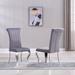 Modern Velvet Dining Chairs Set of 2 Comfy Parson Chairs w/ Stripe Backrest Business Reception Chair, Grey and Silver