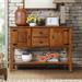 Solid Wood Sideboard Console Table with 2 Drawers and Cabinets and Bottom Shelf, Storage Dining Buffet Server Cabinet