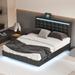 Queen Size Cool Floating Theme Bed Upholstered Platform Bed LED Bed, Black