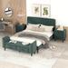 Velvet 4-Pieces Bedroom Sets with Platform Bed & 2 Nightstands & Bench, Queen, Green