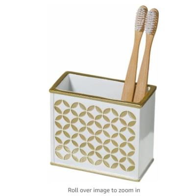 Creative Scents Diamond Lattice White Toothbrush Holder - Gold - Gold/White
