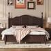 Bedroom Retro Wooden Platform Bed, Classic Wood Structure Bedframe Platform Bed with Headboard No Box Spring Needed