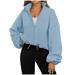 Posijego Women s Zip Up Lapel Cropped Sweatshirt Casual Standing Collar Plus Size Jacket Loose Top