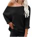 Diufon Off The Shoulder Sweaters for Women Solid Color Long Sleeve Pullover Knit Blouses