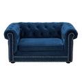 Dachshund Collection Handmade Button Tufted Velvet Upholstered Pet Bed Navy