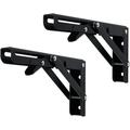 DanceeMangoo Folding Shelf Brackets Heavy Duty Metal Steel Collapsible Shelf Bracket DIY Triangle Hinge Wall Mounted Brackets for Table Work Bench Space Saving Max Load 200 lb (8inch x 2Pcs Black)