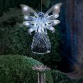 Large Solar Angel Wind Chime w/ Lights White Angel Body w/Metal Wings 6.5 x 4 x 42 Inches