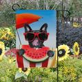 SKYSONIC Garden Flag French Bulldog Eating Watermelon Double-Sided Printed Garden House Sports Flag - 28x40in -Decorative Flags for Courtyard Garden Flowerpot